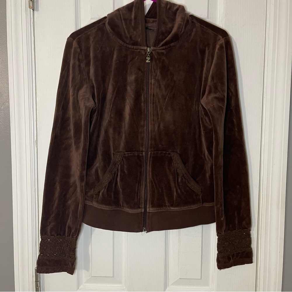 Zn Brown Teddy Jacket with Zip-Up Closure and Stand-Up Collar